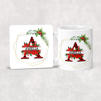 Custom Christmas Coaster With Festive Red Initial - TISATI