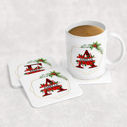 Custom Christmas Coaster With Festive Red Initial - TISATI