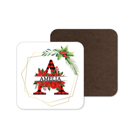 Custom Christmas Coaster With Festive Red Initial - TISATI