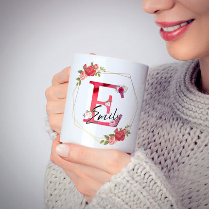 Custom Mug with Name - Floral Rose Design - TISATI