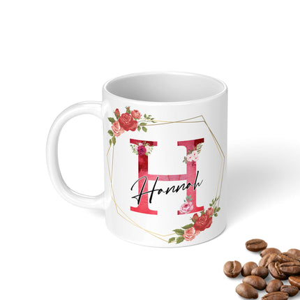 Custom Mug with Name - Floral Rose Design - TISATI