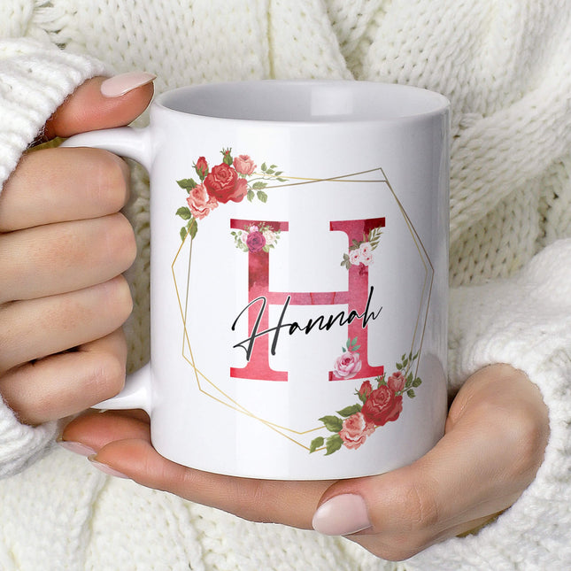 Custom Mug with Name - Floral Rose Design - TISATI