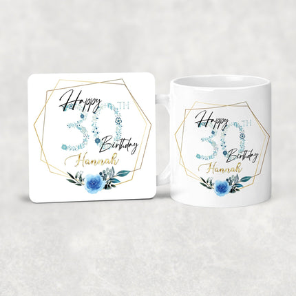 Personalised 30th Birthday Mug Blue Flower Design - TISATI