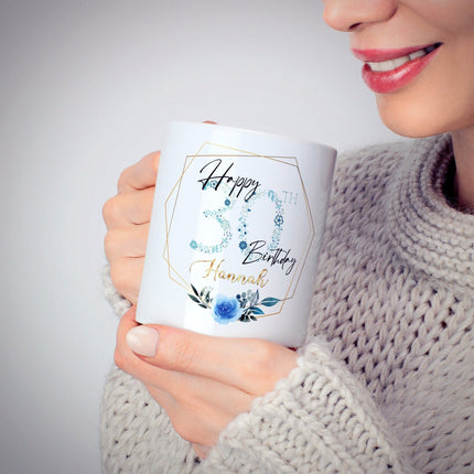 Personalised 30th Birthday Mug Blue Flower Design - TISATI