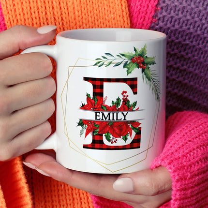 Personalised Christmas Mug With Festive Red Initial - TISATI