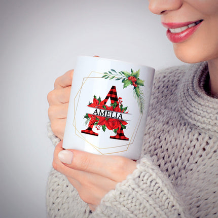 Personalised Christmas Mug With Festive Red Initial - TISATI