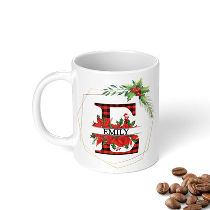 Personalised Christmas Mug With Festive Red Initial - TISATI