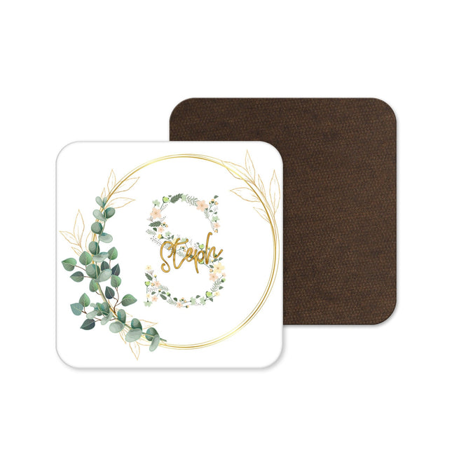 Personalised Coaster With Floral Design - Name And Initial - TISATI