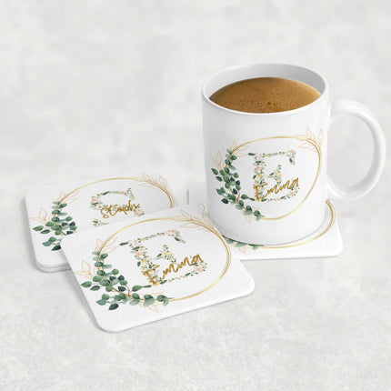 Personalised Coaster With Floral Design - Name And Initial - TISATI