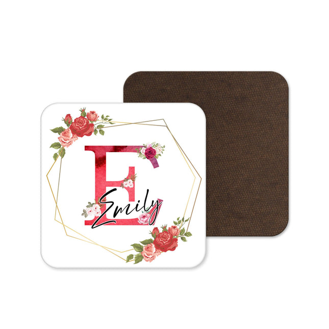 Personalised Coaster with Name - Rose Floral Design - TISATI