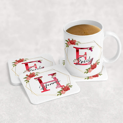 Personalised Coaster with Name - Rose Floral Design - TISATI