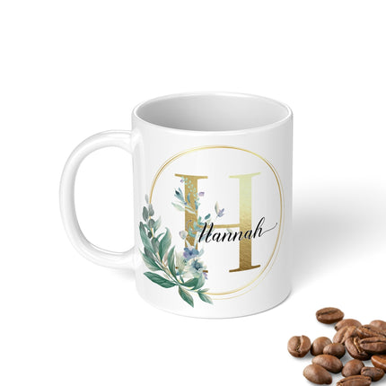 Personalised Name Mug - Greenery and Gold Initial - TISATI